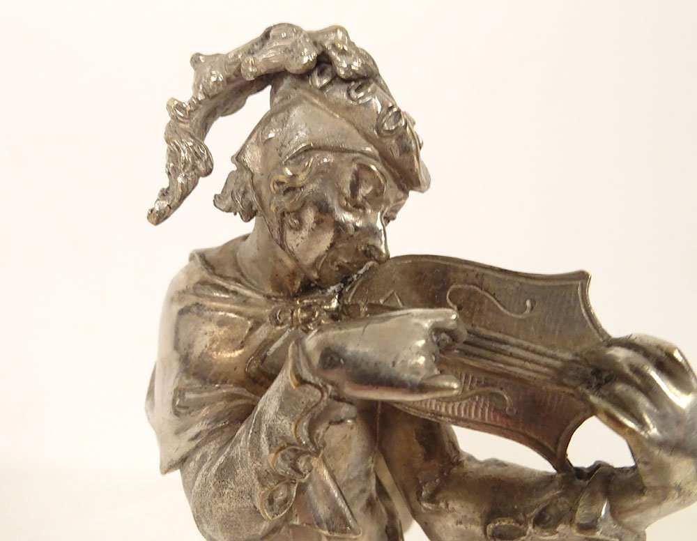 Paire sculptures Emile Guillemin musiciens Renaissance bronze argenté XIXè-photo-3