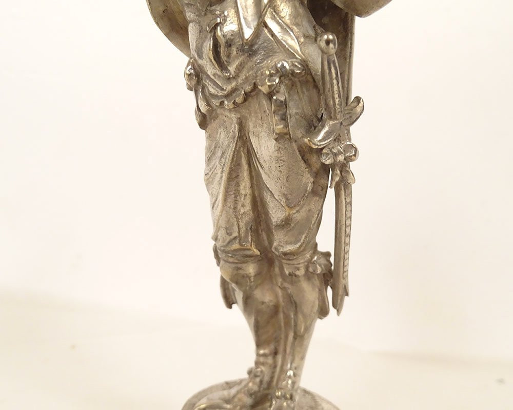 Paire sculptures Emile Guillemin musiciens Renaissance bronze argenté XIXè-photo-4