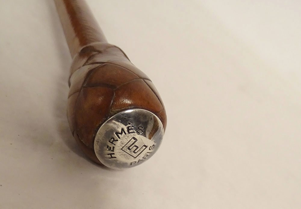 Cravache fouet Hermès Paris Essentielle cuir tissé équitation collection XXè-photo-3