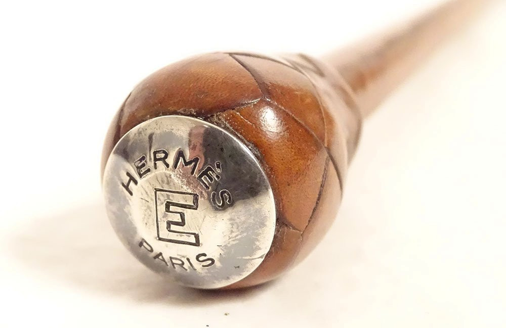 Cravache fouet Hermès Paris Essentielle cuir tissé équitation collection XXè-photo-4