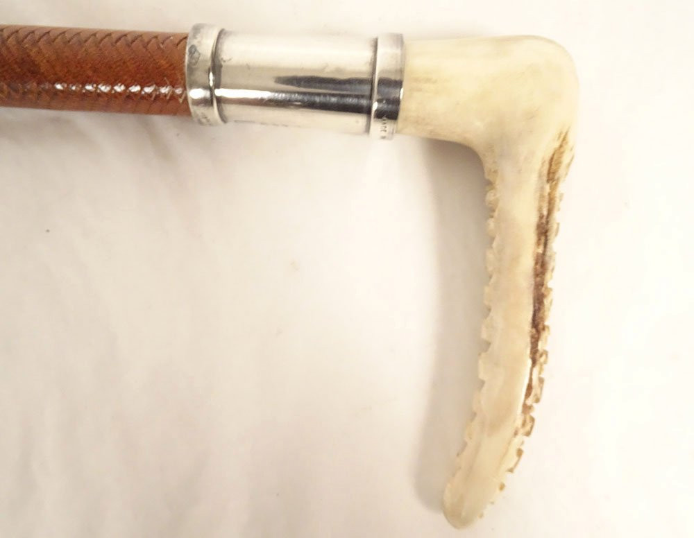 Fouet chasse vénerie Hermès cuir tissé argent anglais England collection XXè-photo-4