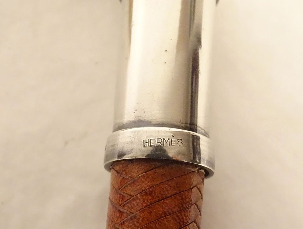 Fouet chasse vénerie Hermès cuir tissé argent anglais England collection XXè-photo-7