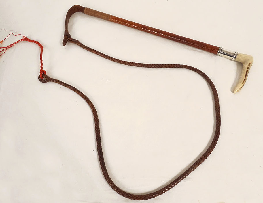 Fouet chasse vénerie Hermès cuir tissé argent anglais England collection XXè