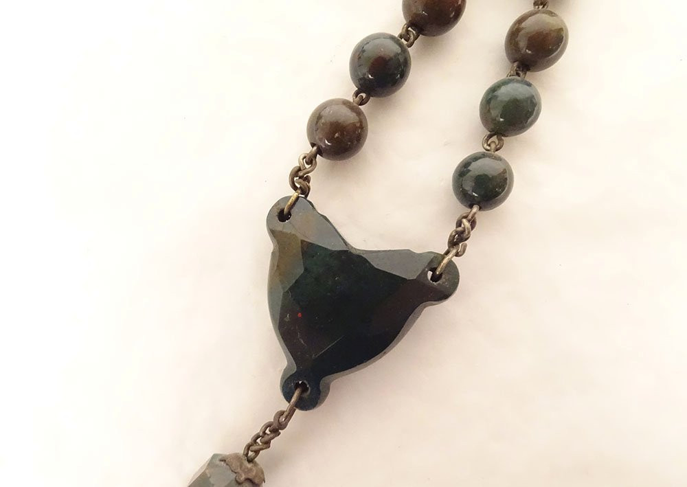 Chapelet rosaire agate mousse métal croix crucifix calice XIXème siècle-photo-4