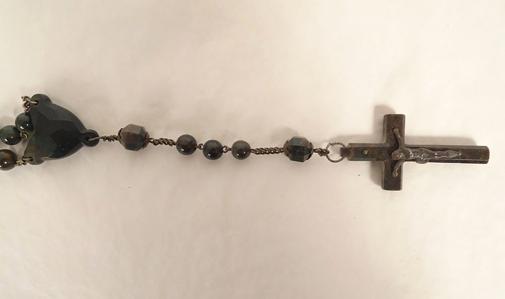 Chapelet rosaire agate mousse métal croix crucifix calice XIXème siècle-photo-3