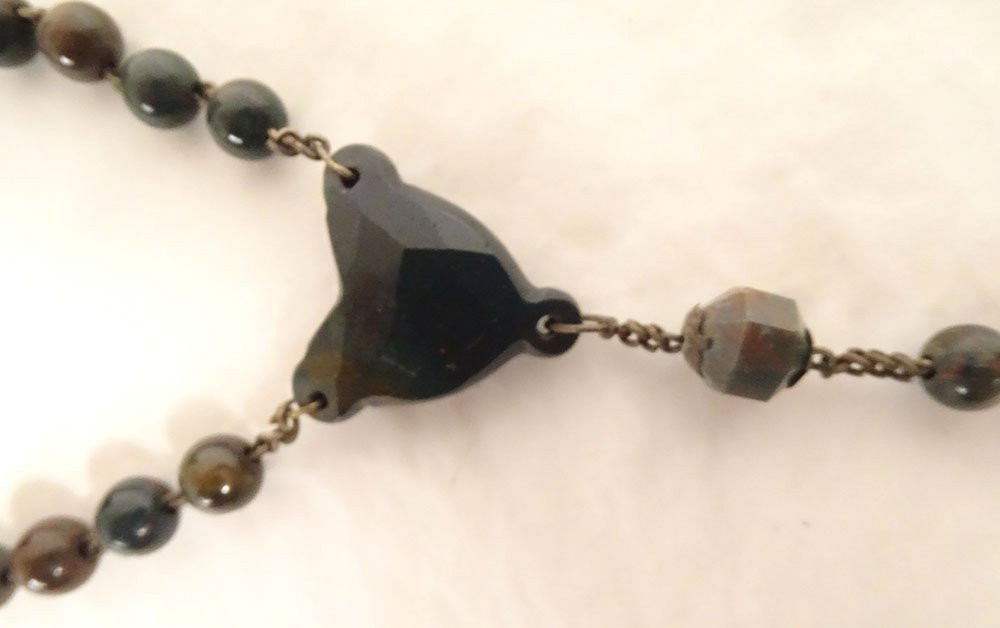 Chapelet rosaire agate mousse métal croix crucifix calice XIXème siècle-photo-4