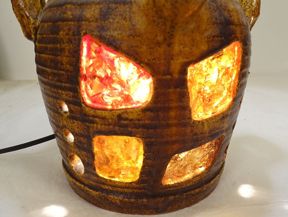 Grande lampe céramique Potiers Accolay abat-jour résine fougères XXè siècle-photo-4