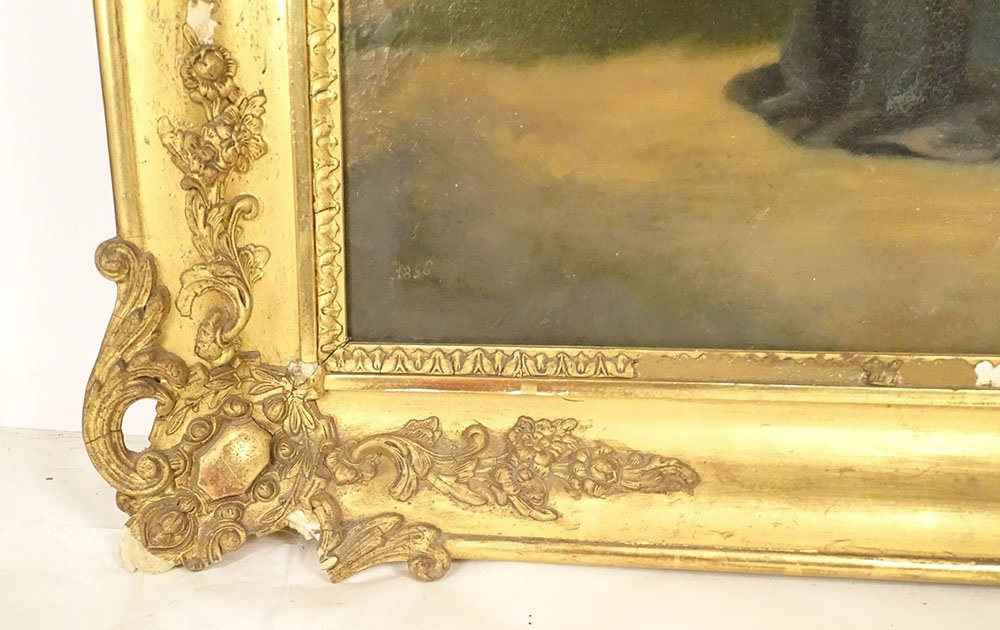 Large Oil Painting Of Two Women, 18th Century, Romantic Letter, 19th Century Stuccoed Frame-photo-5