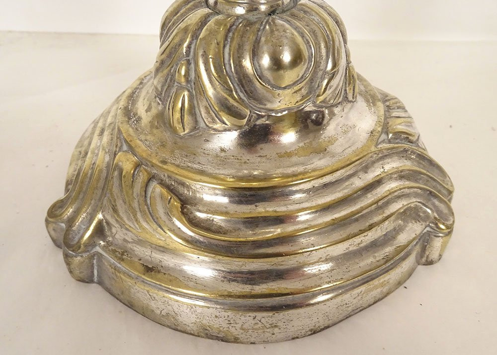 Pair Of Louis XV Silvered Bronze Rocaille Two-light Candelabra, 18th Century-photo-2