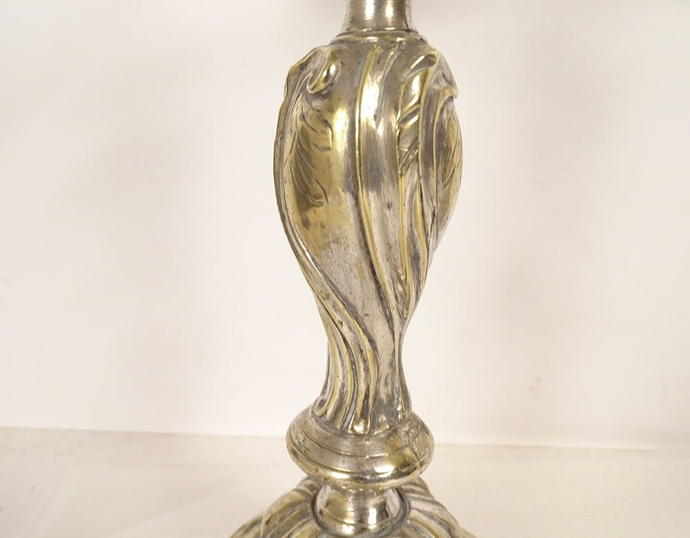 Pair Of Louis XV Silvered Bronze Rocaille Two-light Candelabra, 18th Century-photo-3