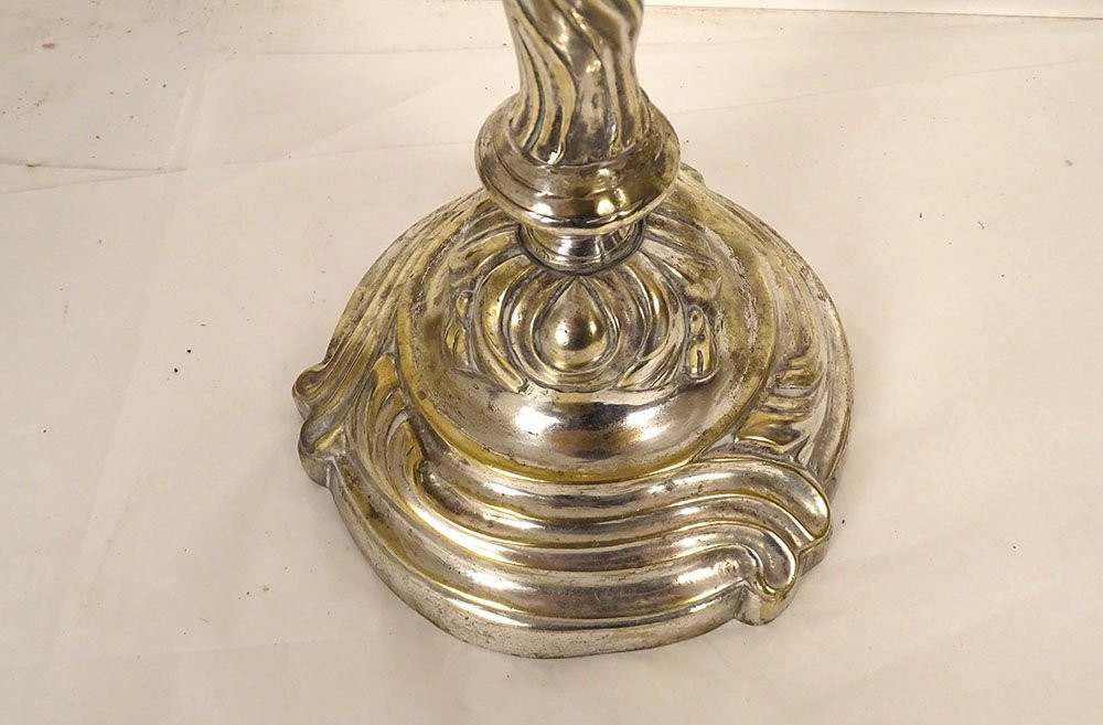 Pair Of Louis XV Silvered Bronze Rocaille Two-light Candelabra, 18th Century-photo-5