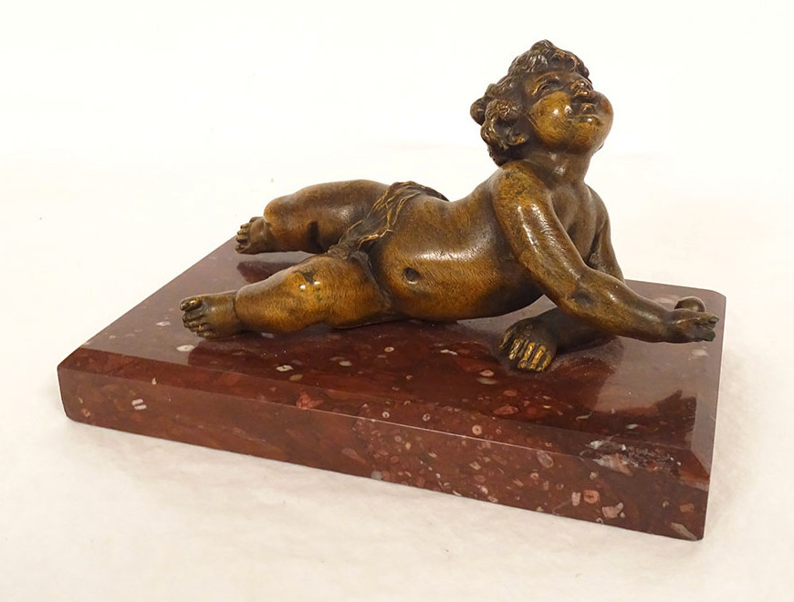 Presse-papier sculpture chérubin Amour putto régule marbre rouge XIXème