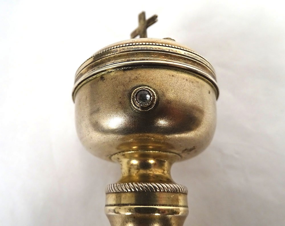 Travel Ciborium For The Sick, Silver-gilt, Minerva Stone, Rhine Cross, 19th Century-photo-3