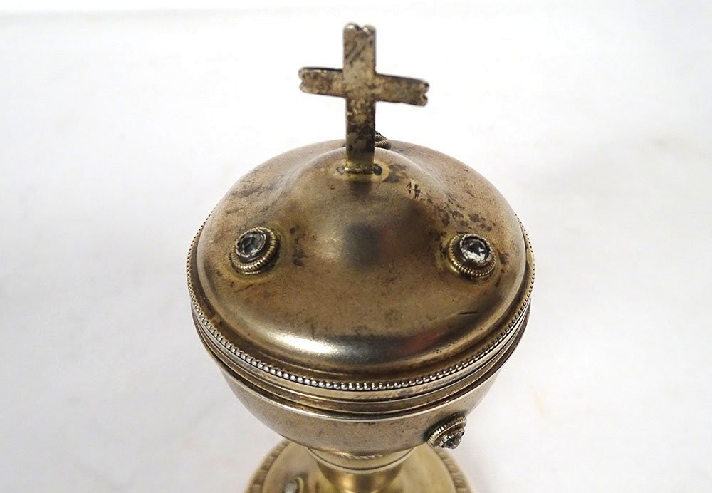 Travel Ciborium For The Sick, Silver-gilt, Minerva Stone, Rhine Cross, 19th Century-photo-4