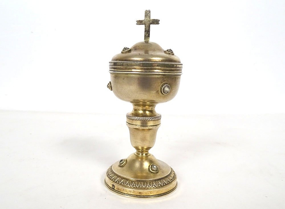 Travel Ciborium For The Sick, Silver-gilt, Minerva Stone, Rhine Cross, 19th Century-photo-6