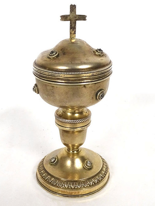 Travel Ciborium For The Sick, Silver-gilt, Minerva Stone, Rhine Cross, 19th Century