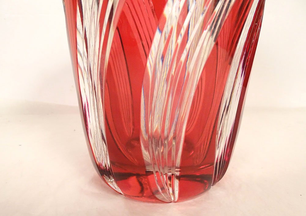 Twisted Cut Crystal Vase, Red Color, Saint-louis, France, Early 20th Century-photo-2