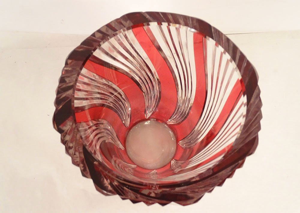 Twisted Cut Crystal Vase, Red Color, Saint-louis, France, Early 20th Century-photo-4