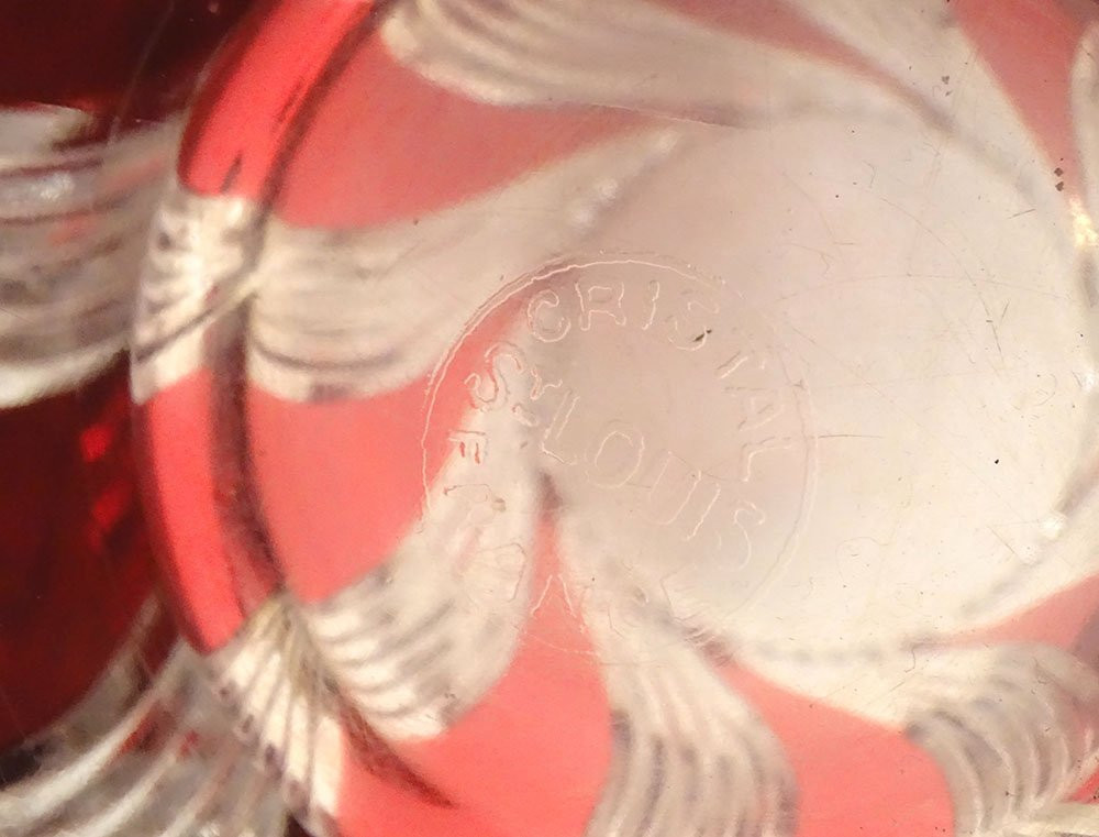 Twisted Cut Crystal Vase, Red Color, Saint-louis, France, Early 20th Century-photo-3
