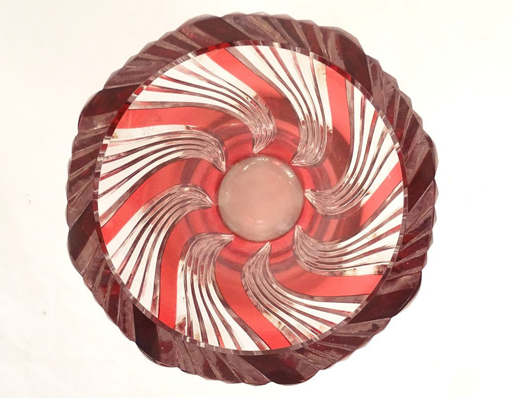 Twisted Cut Crystal Vase, Red Color, Saint-louis, France, Early 20th Century-photo-4