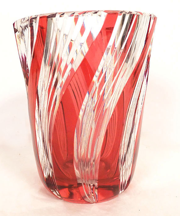 Twisted Cut Crystal Vase, Red Color, Saint-louis, France, Early 20th Century