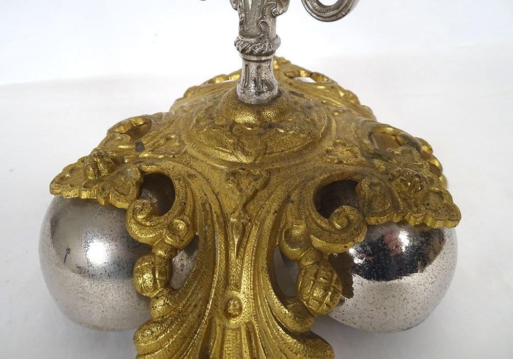 Sonnette d'église cérémonie 3 clochettes bronze doré argenté messe XIXème-photo-4