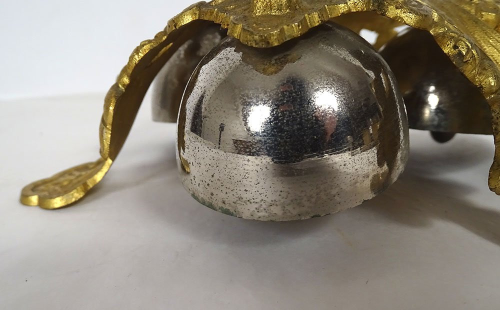 Sonnette d'église cérémonie 3 clochettes bronze doré argenté messe XIXème-photo-3