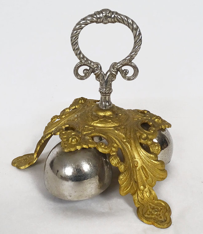 Sonnette d'église cérémonie 3 clochettes bronze doré argenté messe XIXème