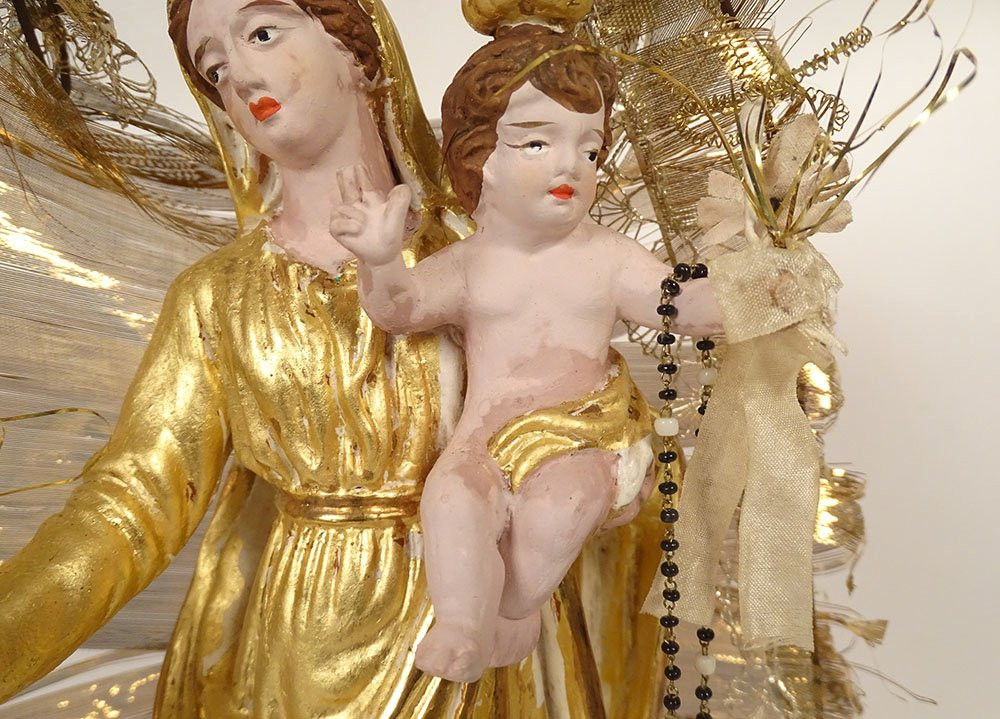 Virgin Of Marseille, Santibelli, Mary And Child Jesus, Terracotta Globe, 19th Century-photo-3