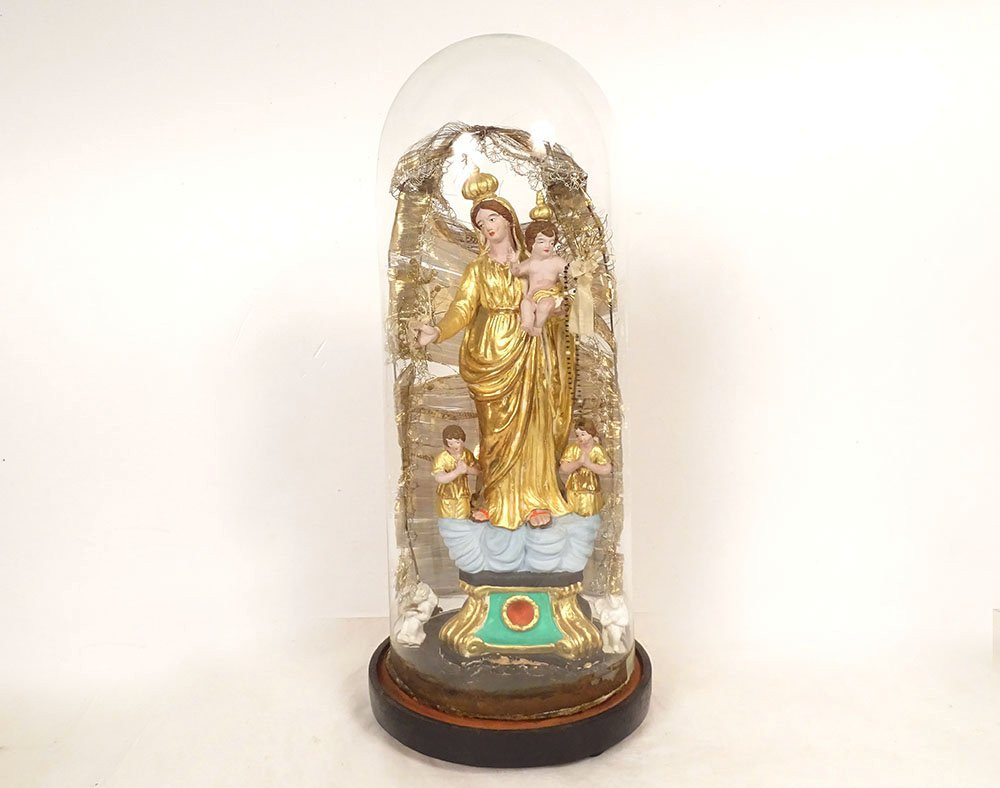 Virgin Of Marseille, Santibelli, Mary And Child Jesus, Terracotta Globe, 19th Century-photo-4