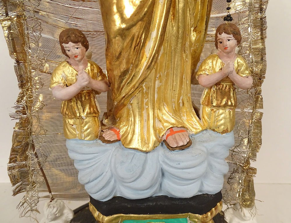 Virgin Of Marseille, Santibelli, Mary And Child Jesus, Terracotta Globe, 19th Century-photo-2