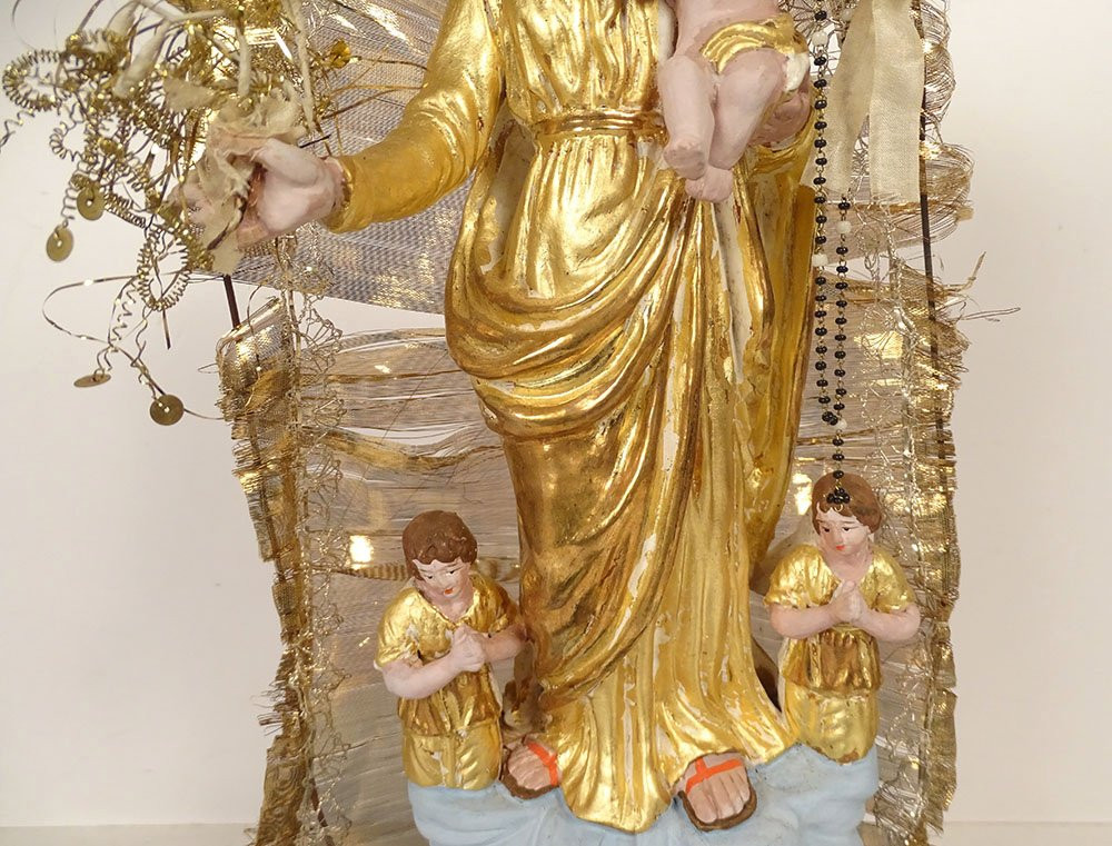Virgin Of Marseille, Santibelli, Mary And Child Jesus, Terracotta Globe, 19th Century-photo-3
