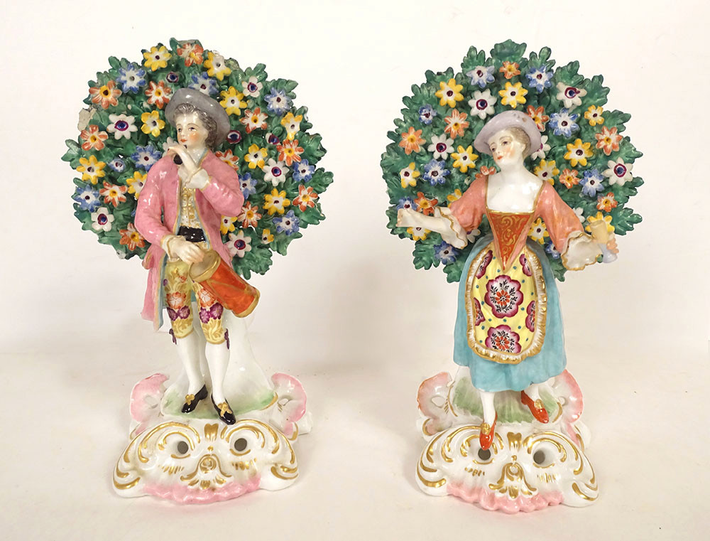 Pair Of English Porcelain Chelsea Derby Couple Figurines, 19th Century