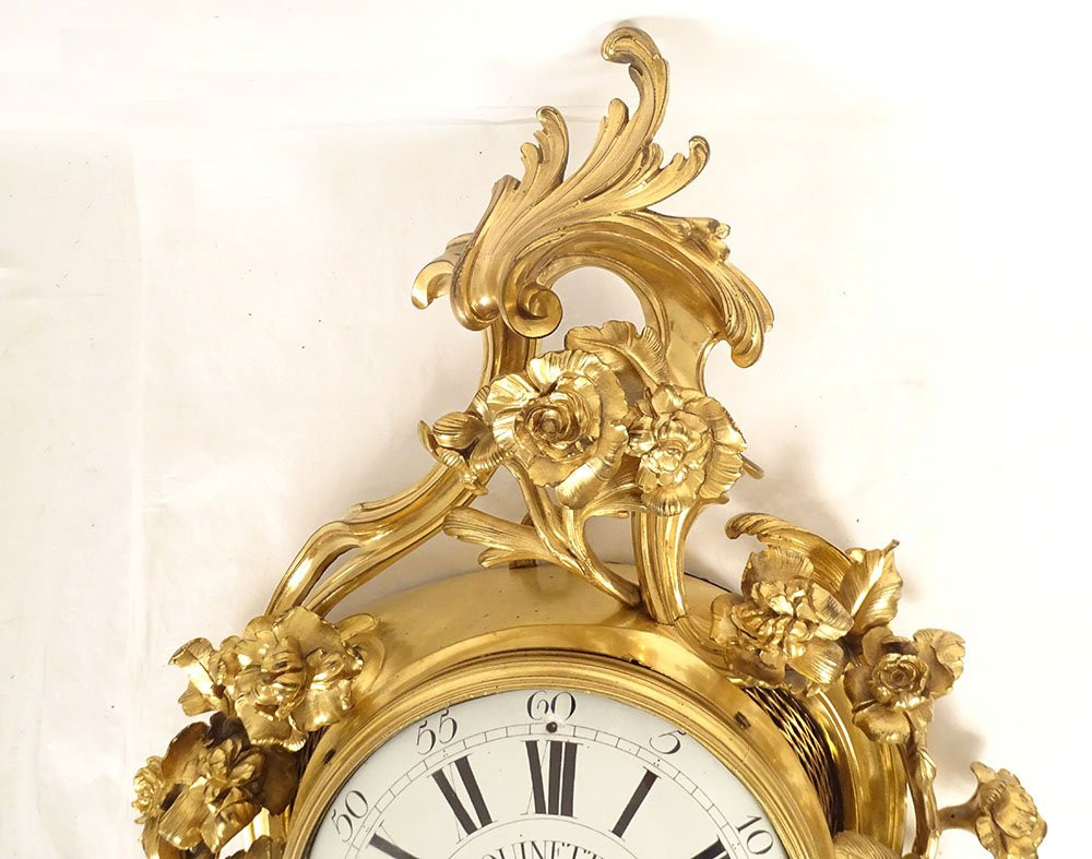Grand cartel applique Louis XV bronze doré rococo fleurs roses Quinette 19è-photo-2