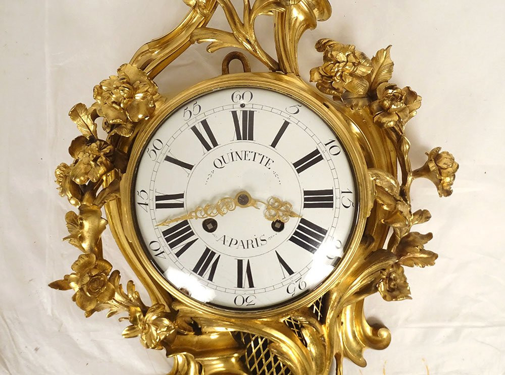 Grand cartel applique Louis XV bronze doré rococo fleurs roses Quinette 19è-photo-3