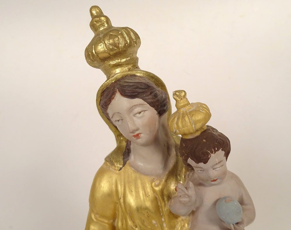 Virgin Of Marseille, Santibelli, Mary And Child Jesus, Terracotta Cherubs, 19th Century-photo-2