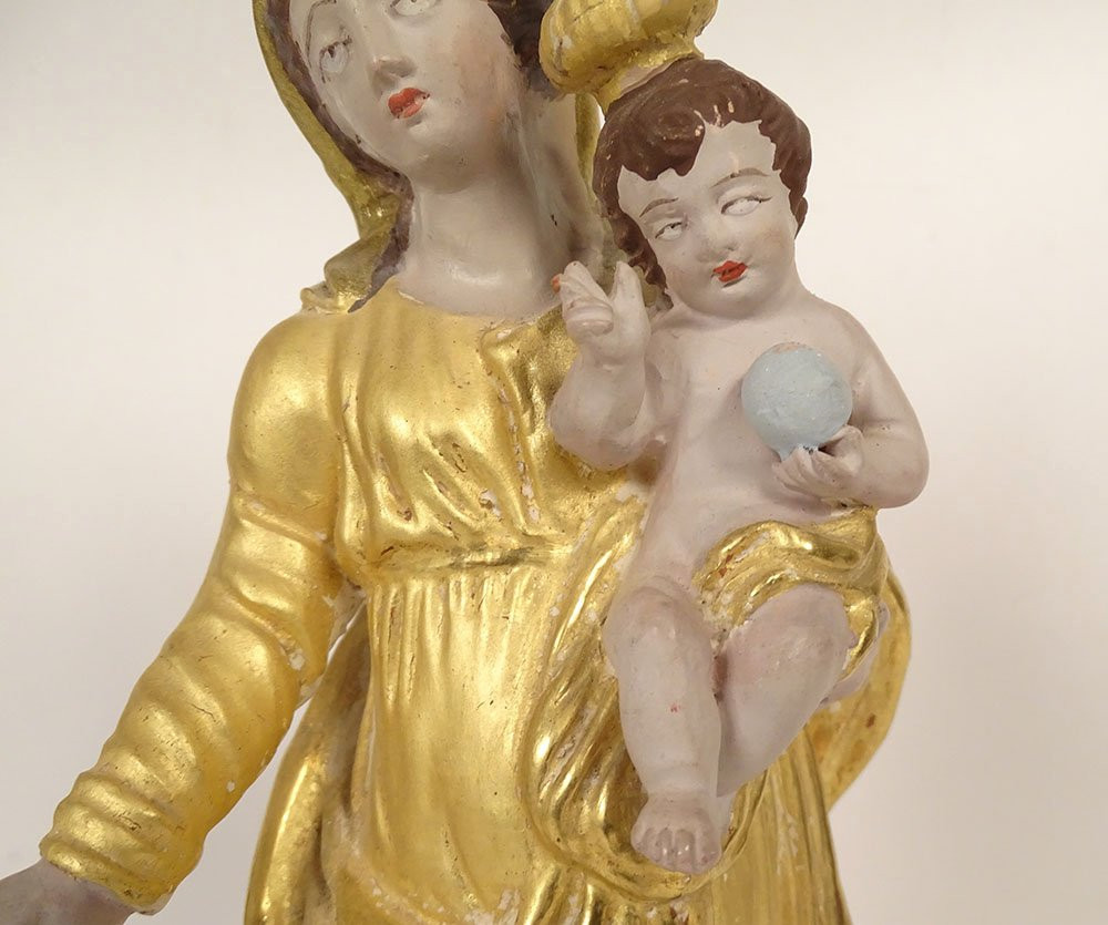 Virgin Of Marseille, Santibelli, Mary And Child Jesus, Terracotta Cherubs, 19th Century-photo-3