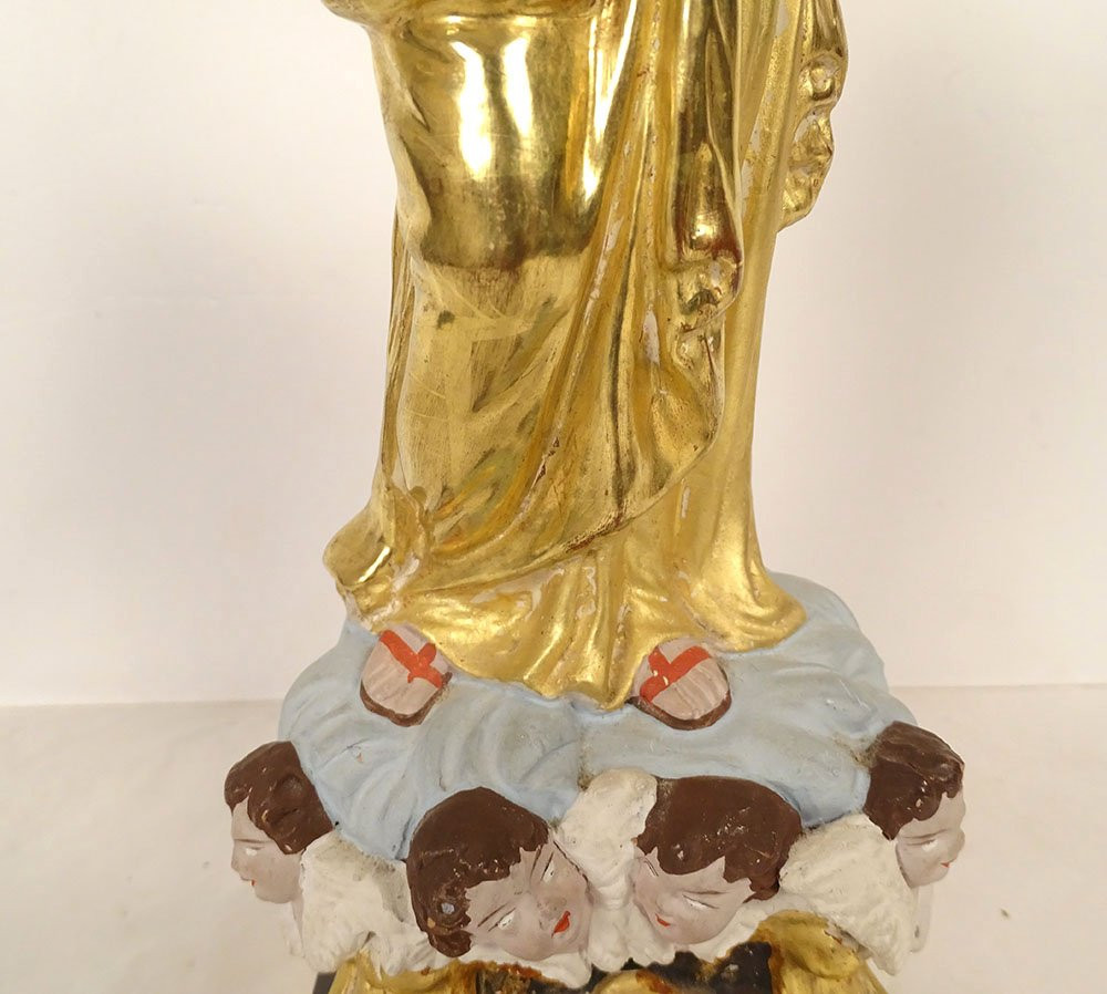 Virgin Of Marseille, Santibelli, Mary And Child Jesus, Terracotta Cherubs, 19th Century-photo-1