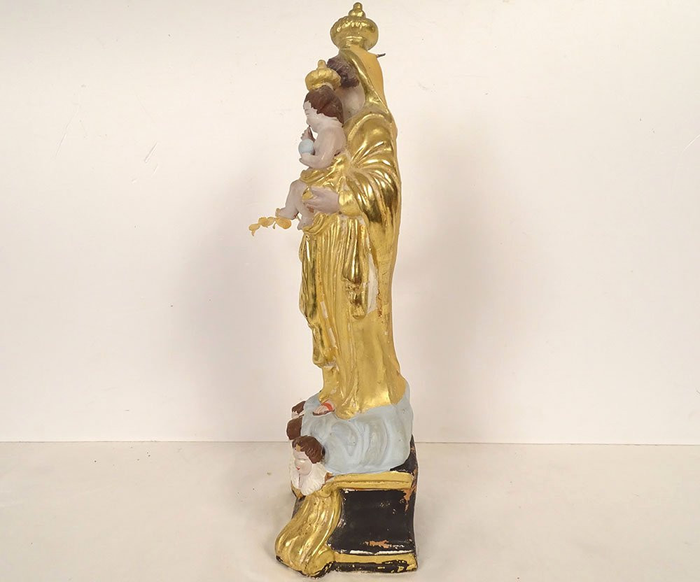 Virgin Of Marseille, Santibelli, Mary And Child Jesus, Terracotta Cherubs, 19th Century-photo-4
