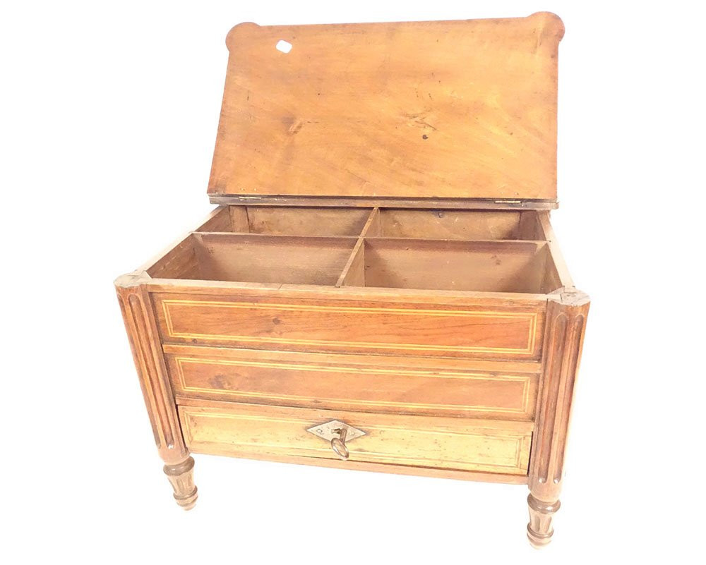 Coffret à bijoux commode de maîtrise miniature noyer colonnes fin XVIIIè-photo-4