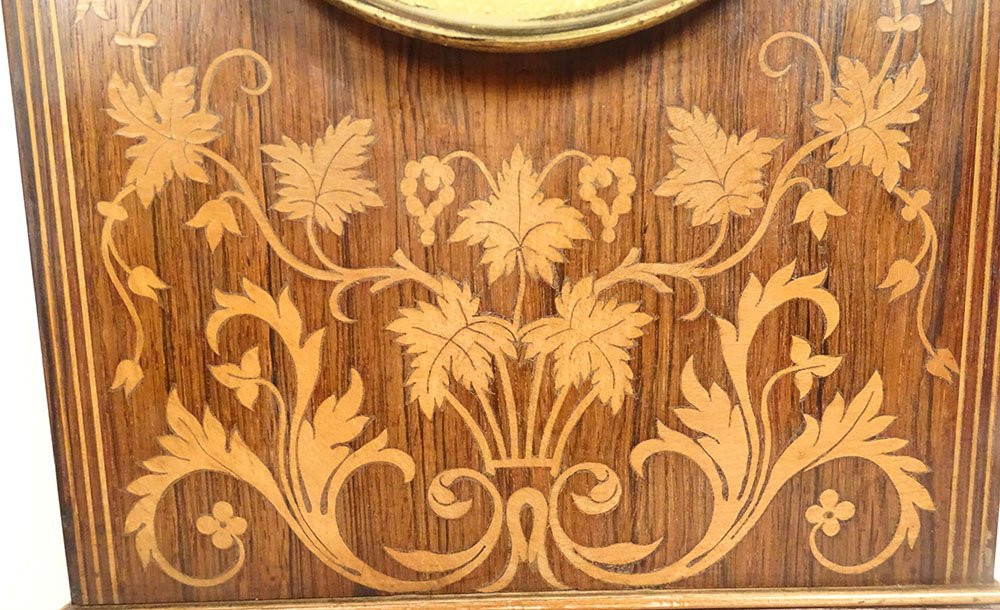 Pendule borne Charles X palissandre marqueterie fleurs feuillage XIXème-photo-3