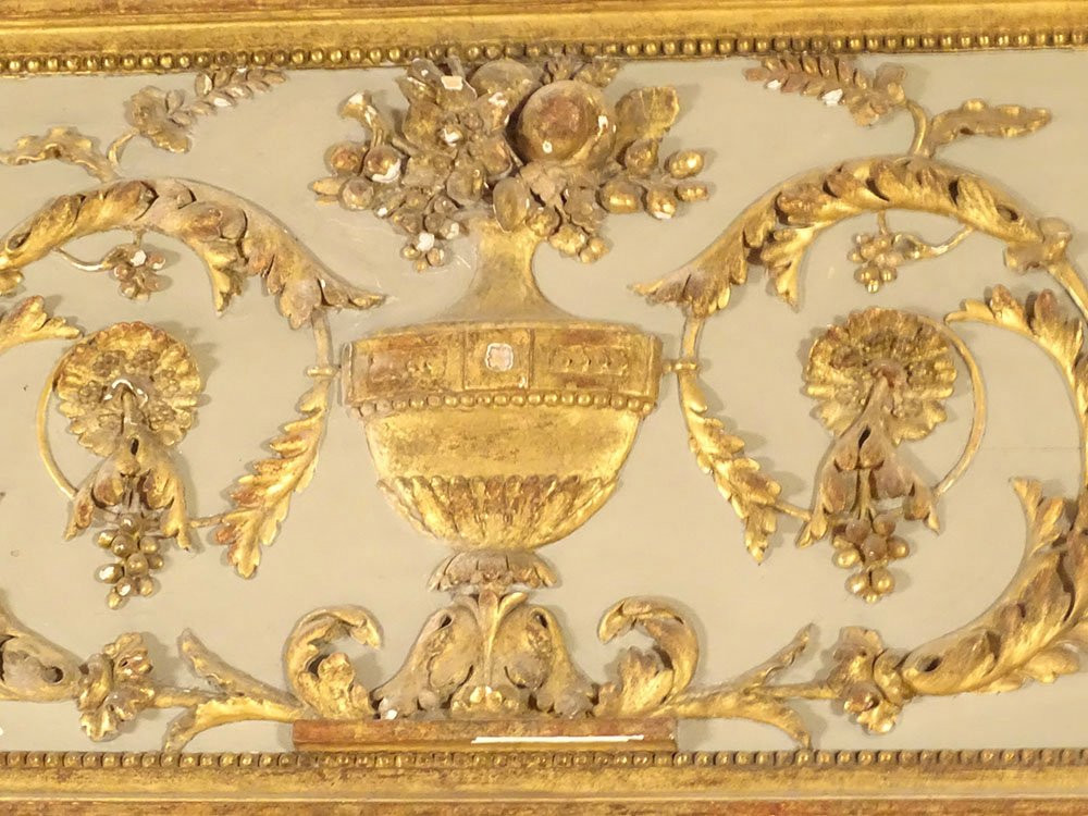 Trumeau miroir Louis XVI bois laqué doré urne fruits feuillage glace XVIIIè-photo-3