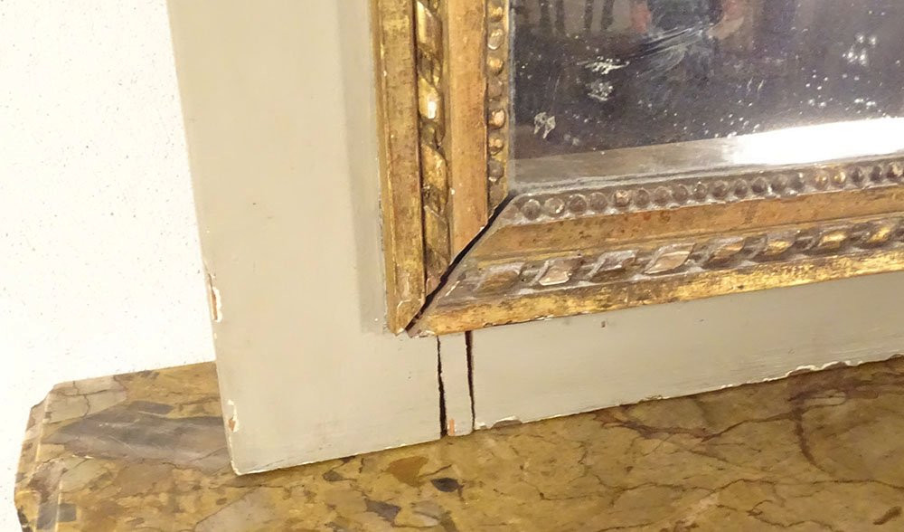 Trumeau miroir Louis XVI bois laqué doré urne fruits feuillage glace XVIIIè-photo-1