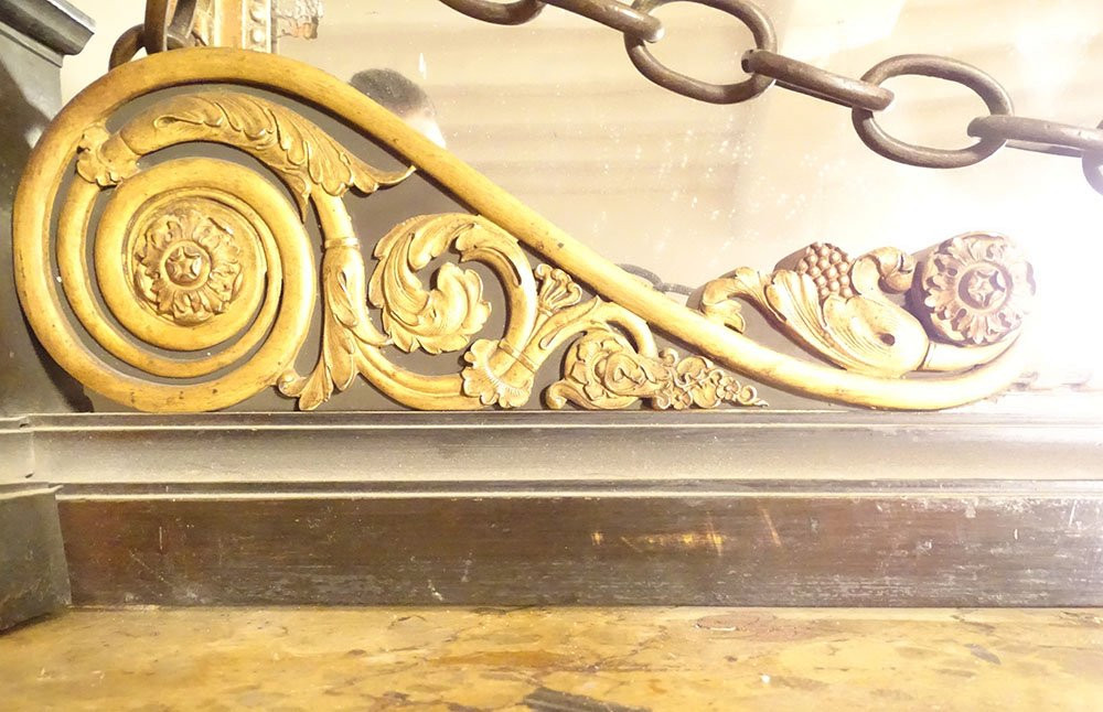 Empire Style Bronze And Gilt Fireplace Mantel With Medici Lions And Chain, 19th Century-photo-1