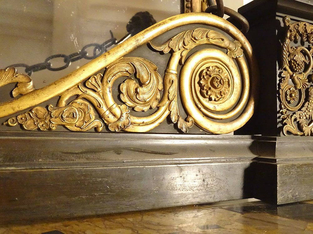 Empire Style Bronze And Gilt Fireplace Mantel With Medici Lions And Chain, 19th Century-photo-4