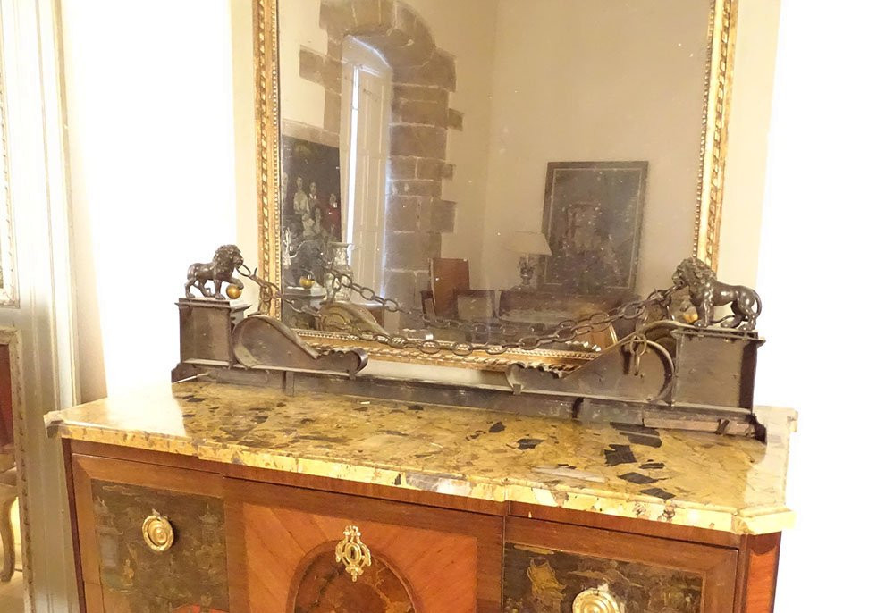 Empire Style Bronze And Gilt Fireplace Mantel With Medici Lions And Chain, 19th Century-photo-7