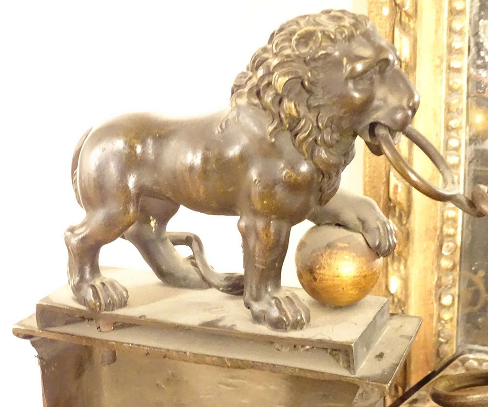 Empire Style Bronze And Gilt Fireplace Mantel With Medici Lions And Chain, 19th Century-photo-8