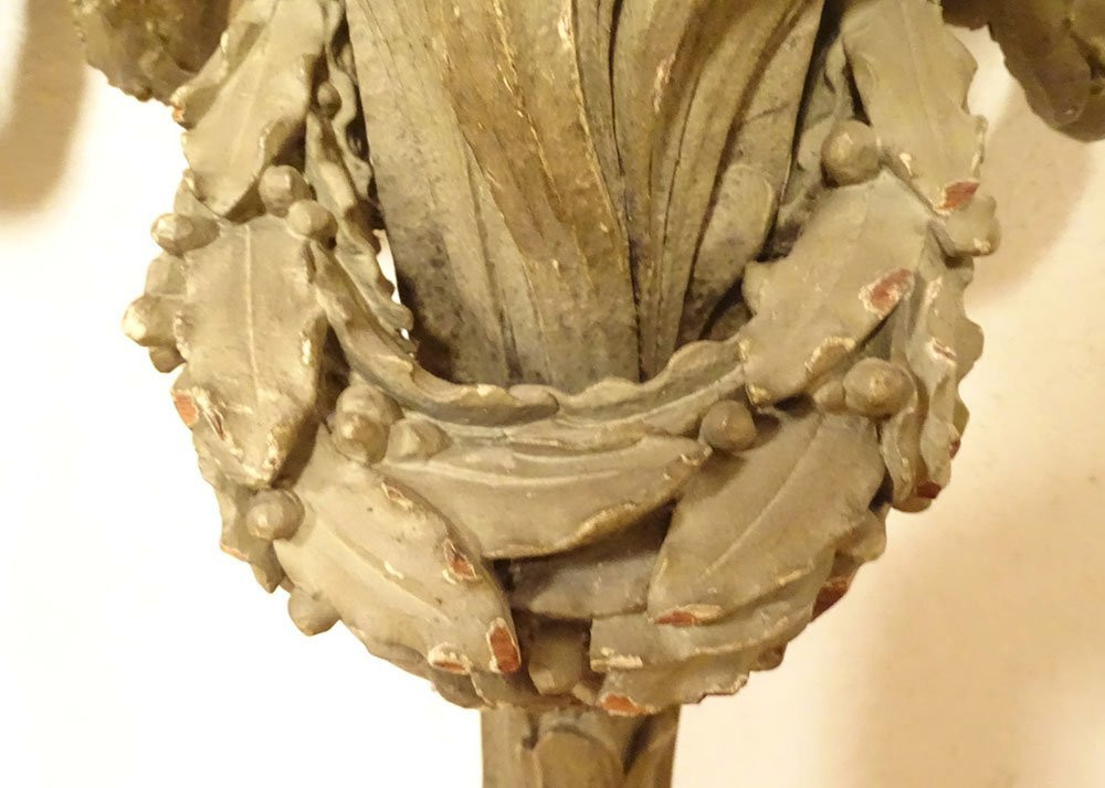 Paire consoles applique murales sellettes bois sculpté marbre blanc XVIIIè-photo-1