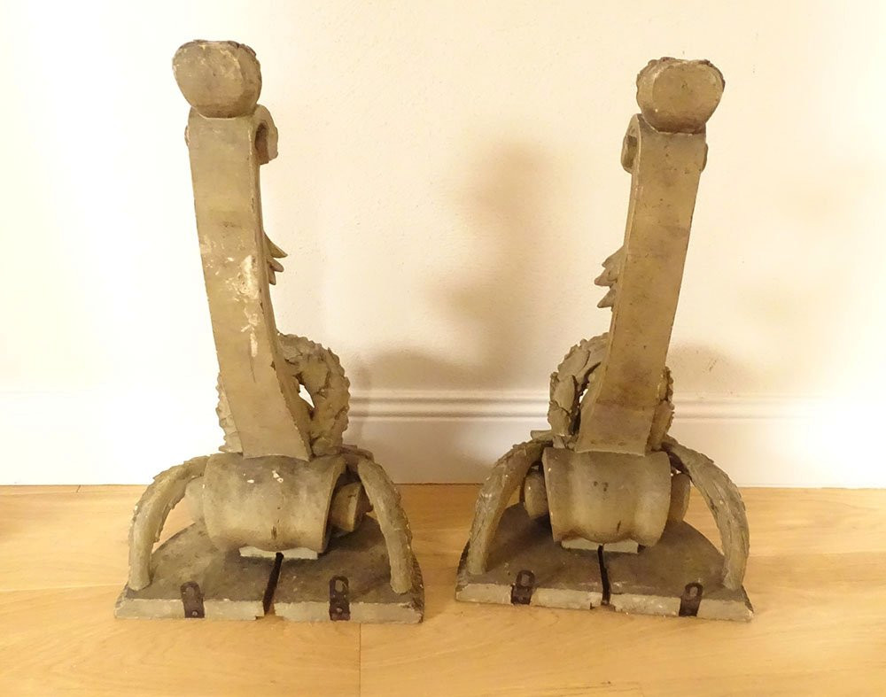 Paire consoles applique murales sellettes bois sculpté marbre blanc XVIIIè-photo-4