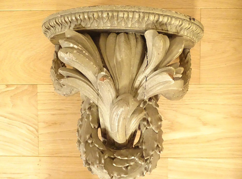 Paire consoles applique murales sellettes bois sculpté marbre blanc XVIIIè-photo-6